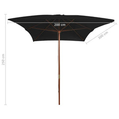 vidaXL Garden Parasol with Wooden Pole Black 200x300 cm 6