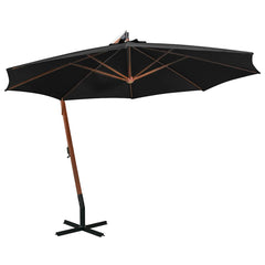 Hanging Garden Parasol with Pole Solid Fir Wood Black 3.5 m 2.9 m