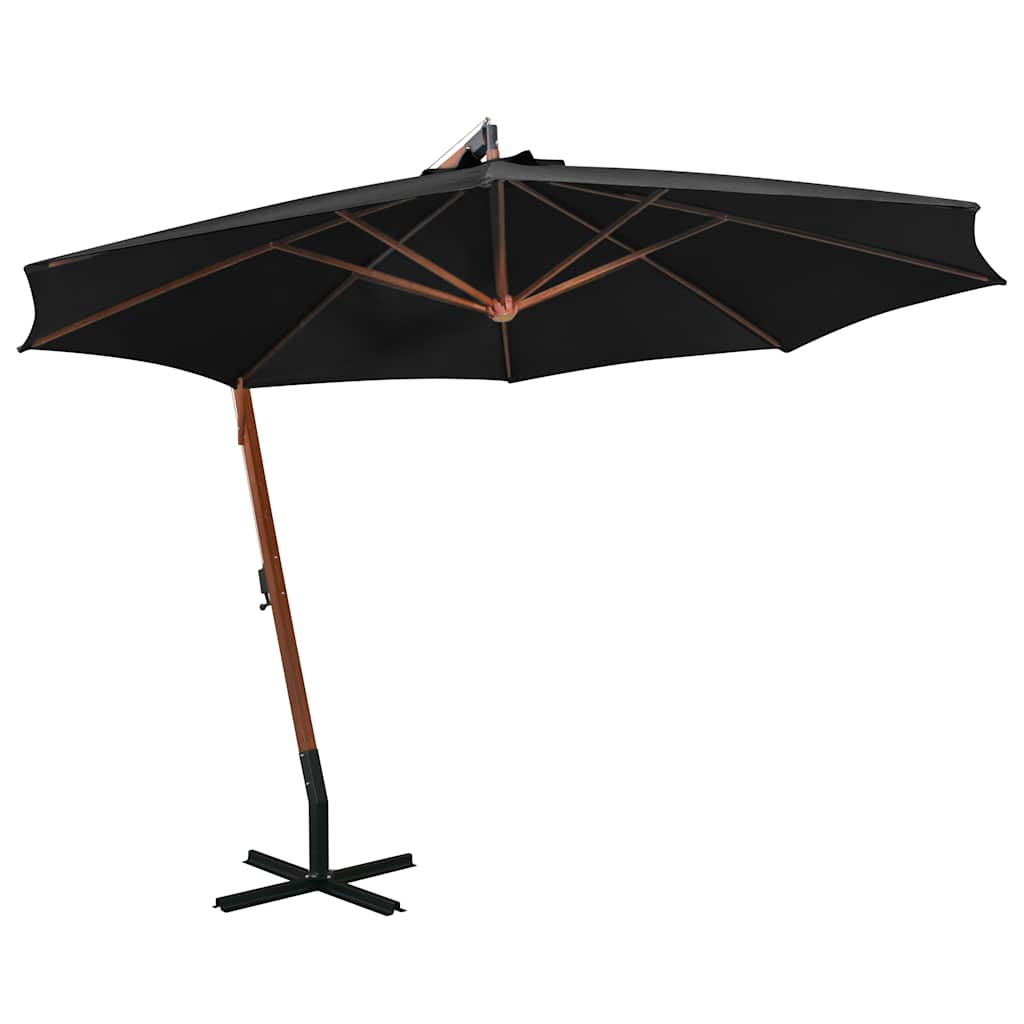 vidaXL Hanging Garden Parasol with Pole Black 3.5x2.9 m Solid Fir Wood 1