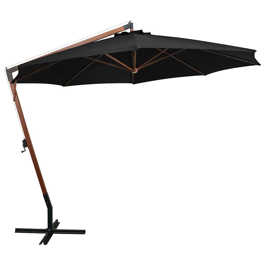 Hanging Garden Parasol with Pole Solid Fir Wood Black 3.5 m 2.9 m
