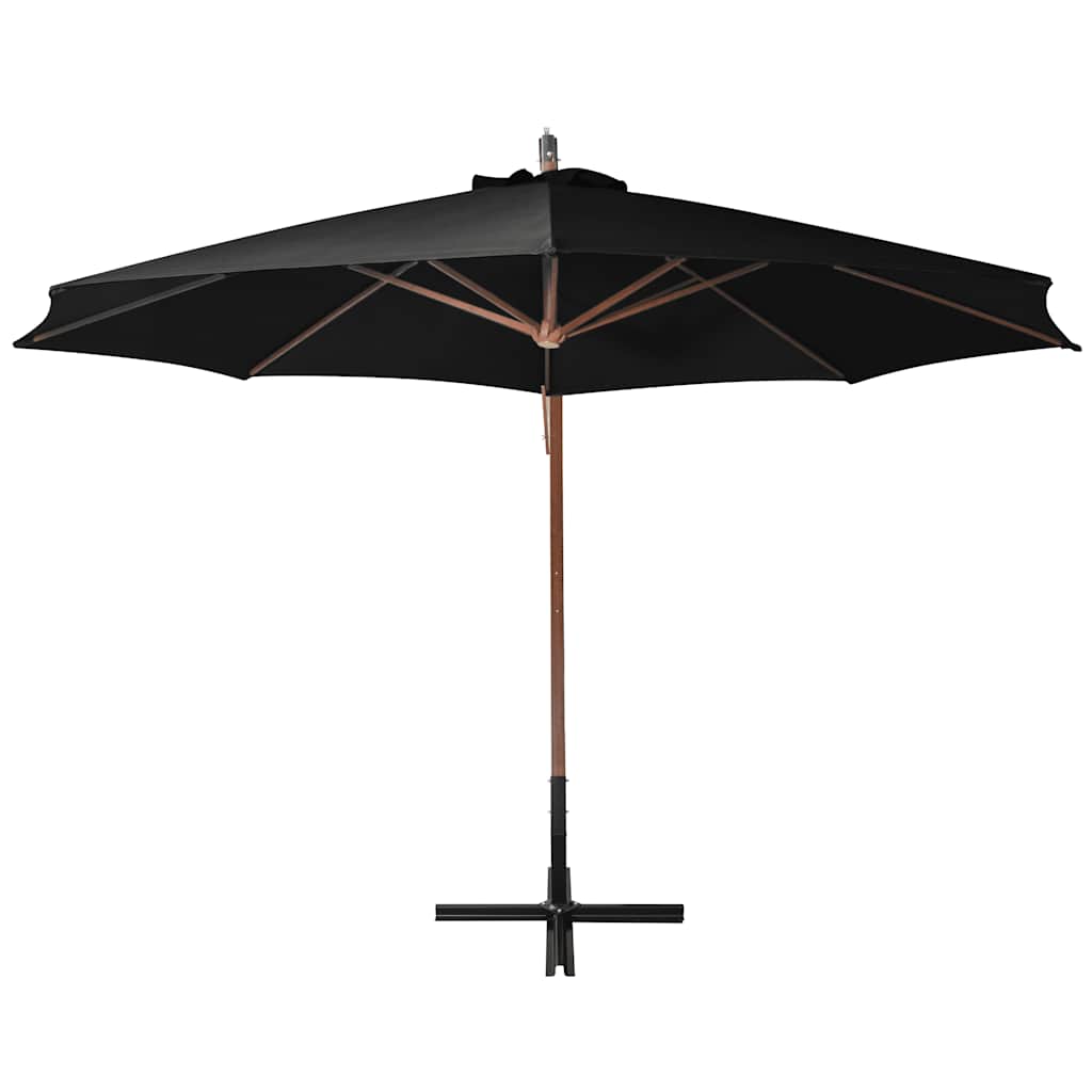 vidaXL Hanging Garden Parasol with Pole Black 3.5x2.9 m Solid Fir Wood 3
