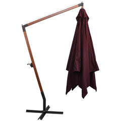 vidaXL Hanging Garden Parasol with Pole Bordeaux Red 3x3 m Solid Fir Wood 3