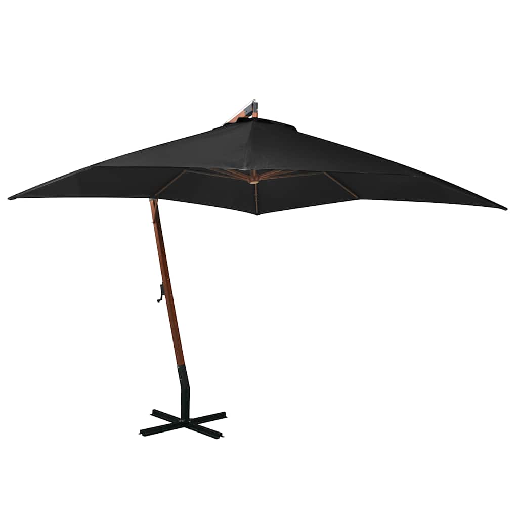 vidaXL Hanging Garden Parasol with Pole Black 3x3 m Solid Fir Wood 1