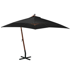Hanging Garden Parasol with Pole Solid Fir Wood Black 3 m 3 m