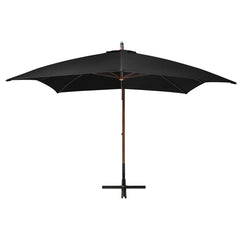 Hanging Garden Parasol with Pole Solid Fir Wood Black 3 m 3 m