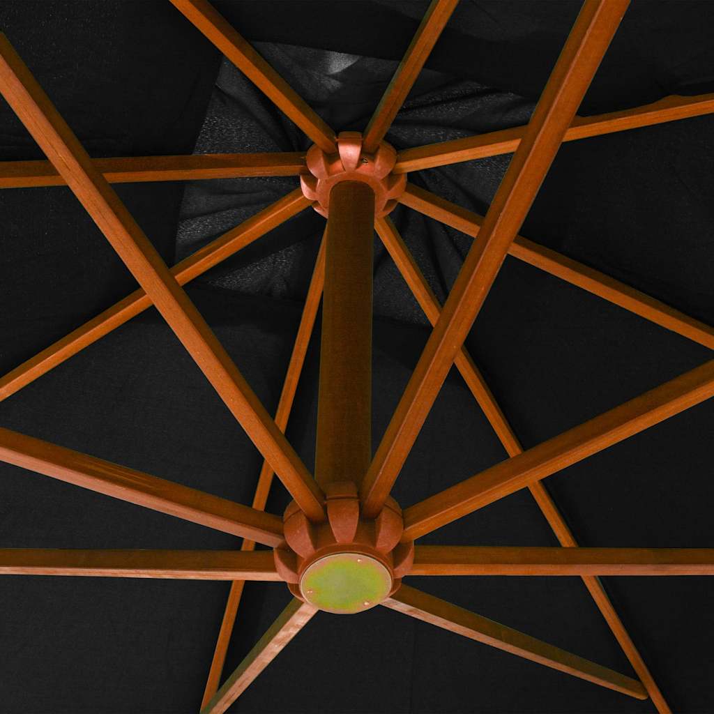 vidaXL Hanging Garden Parasol with Pole Black 3x3 m Solid Fir Wood 4
