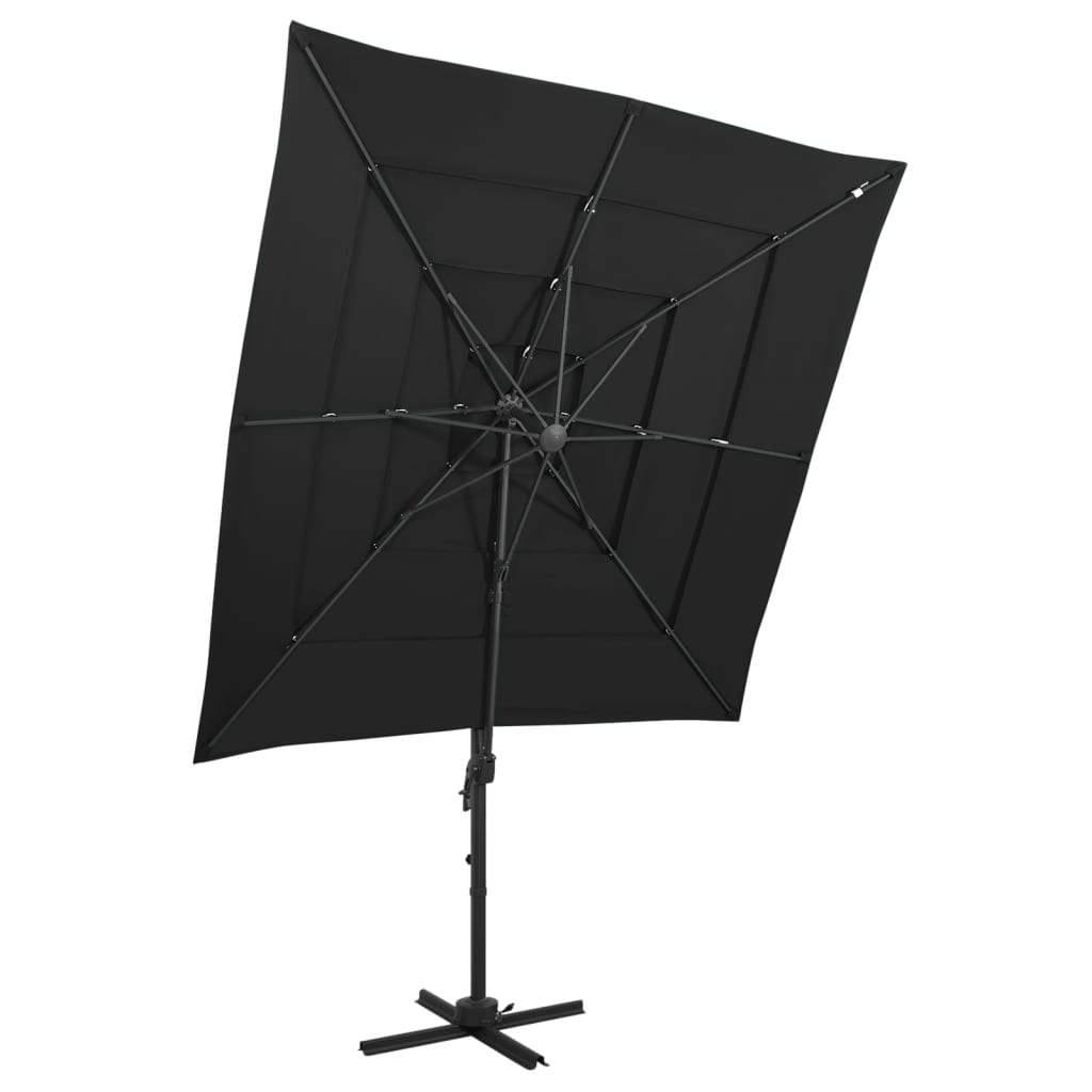 vidaXL 4-Tier Garden Parasol with Aluminium Pole Black 250x250 cm 1
