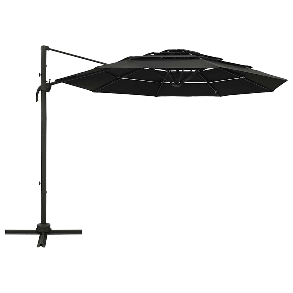 vidaXL 4-Tier Garden Parasol with Aluminium Pole Black 3x3 m 2