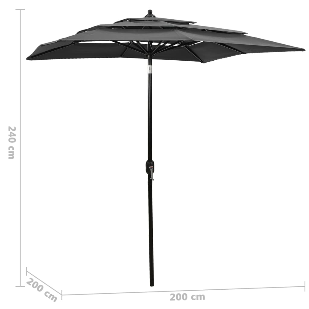 vidaXL Parasol | Anthracite | Polyester | 2x2 m | Foldable | Garden Parasol 6