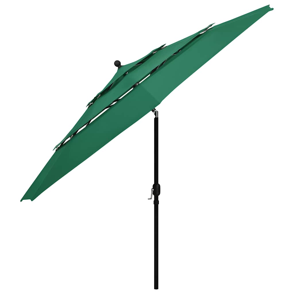 vidaXL 3-Tier Garden Parasol with Aluminium Pole Green 3.5 m 3