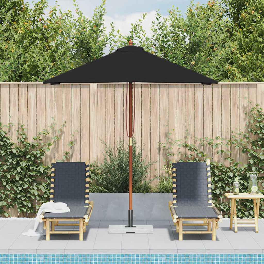vidaXL Garden Parasol with Wooden Pole Black 150x200 cm 3
