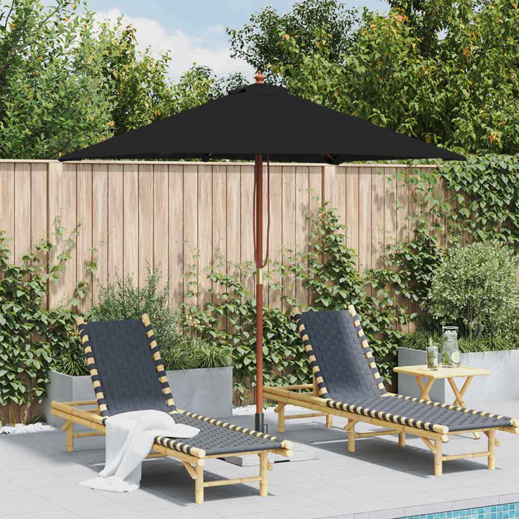 vidaXL Garden Parasol with Wooden Pole Black 150x200 cm 1