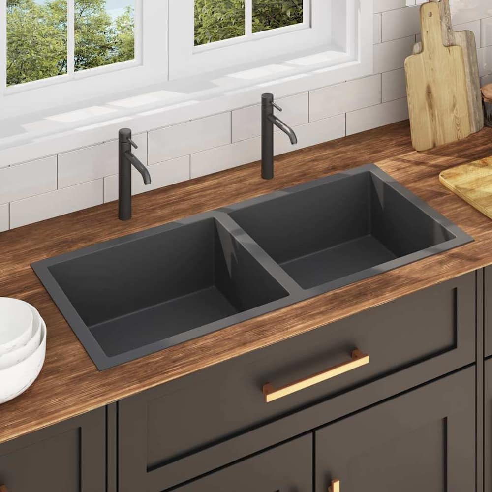 Handmade Kitchen Sink Stainless Steel Black 100 cm 44 cm two sinks