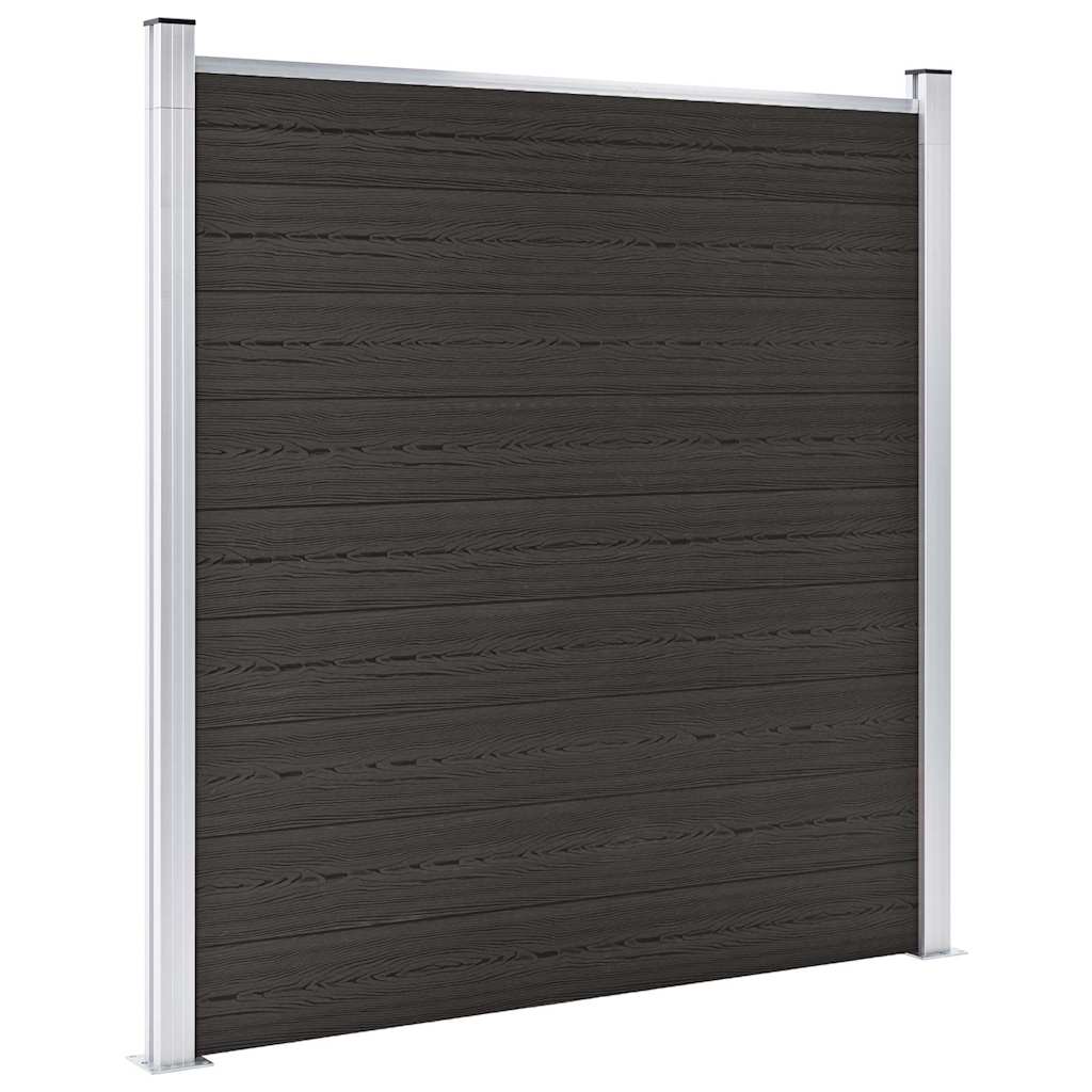 Fence Panel WPC 175x186 cm Black 1 section with 2 posts