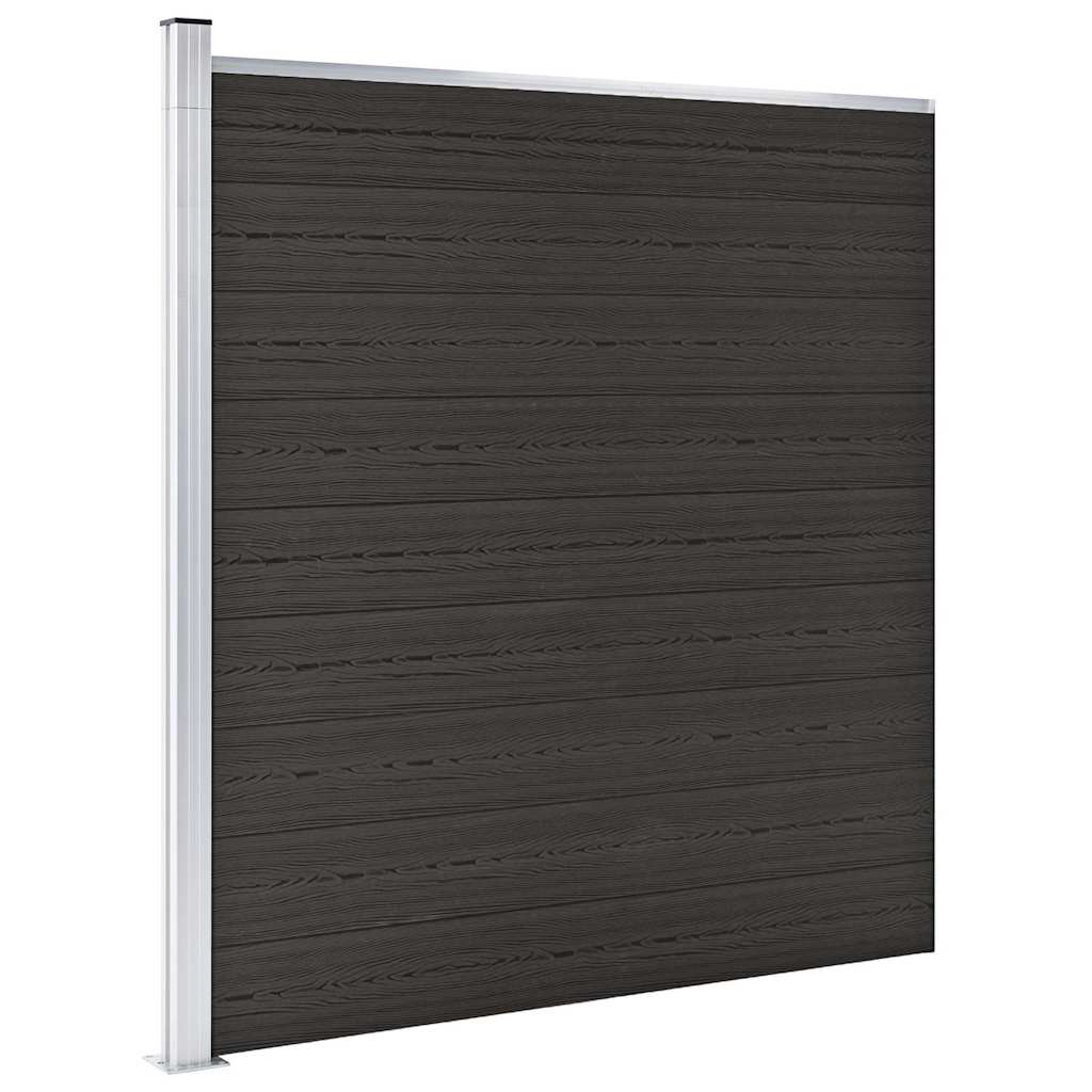 Fence Panel WPC 175x186 cm Black 1 section with 1 post