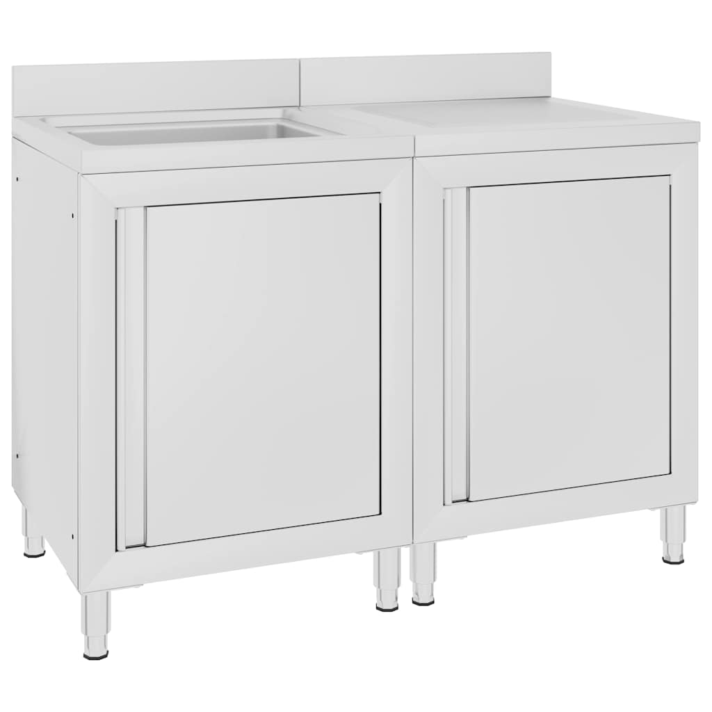 Commercial Kitchen Sink Cabinet 180x60x96 cm Stainless Steel 120 cm sink + drainboard