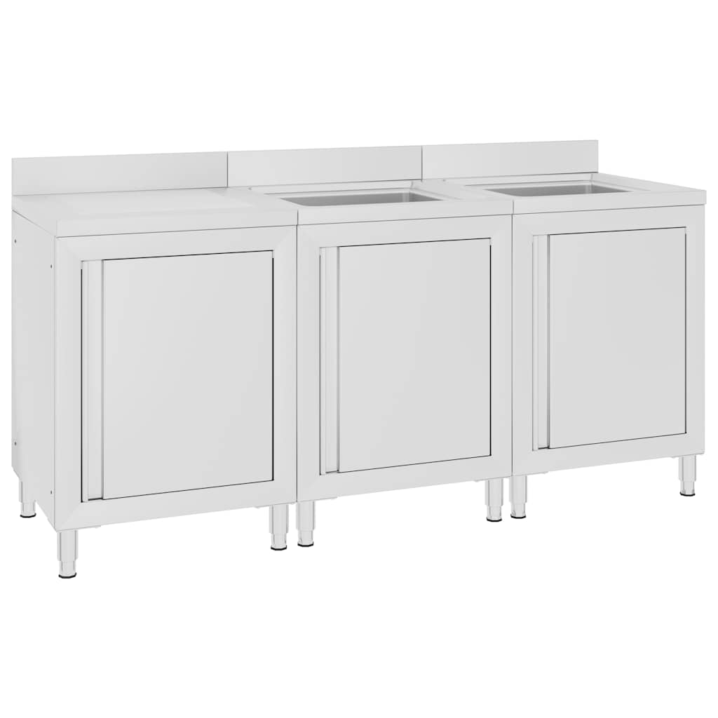 Commercial Kitchen Sink Cabinet 180x60x96 cm Stainless Steel 180 cm double sink + drainboard