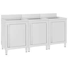 Commercial Kitchen Sink Cabinet 180x60x96 cm Stainless Steel 180 cm triple sink