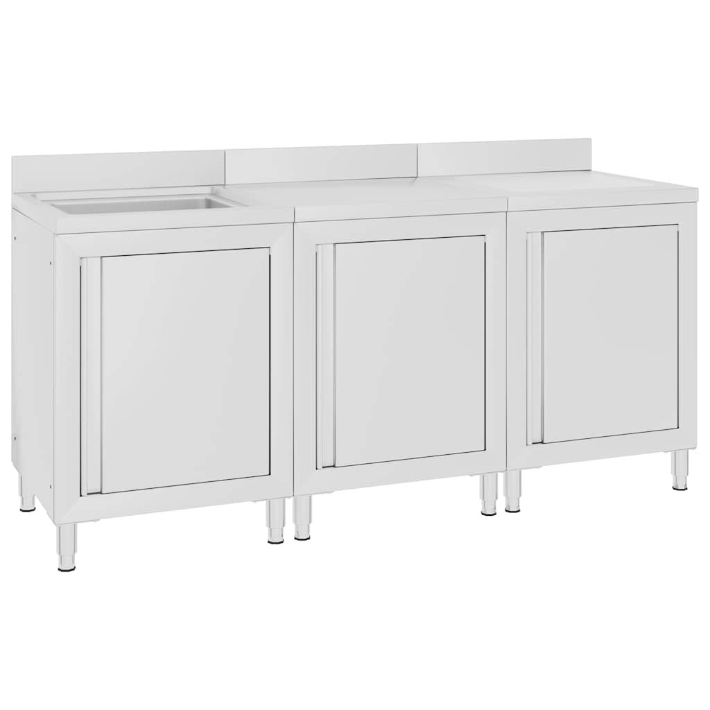Commercial Kitchen Sink Cabinet 180x60x96 cm Stainless Steel 180 cm sink + work table + drainboard