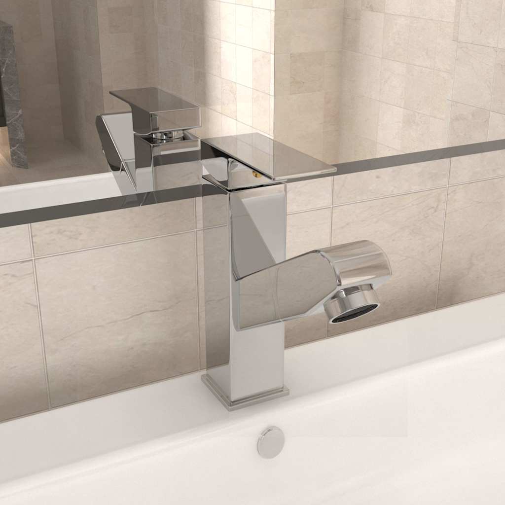 vidaXL Bathroom Basin Faucet with Pull-out Function Chromed Finish 157x172 mm 1