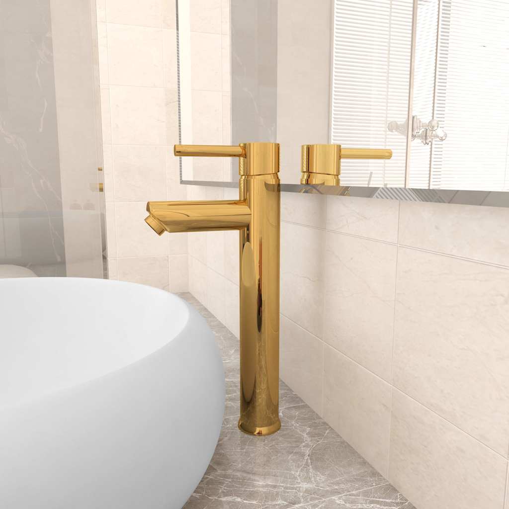 vidaXL Bathroom Mixer Tap Gold 12x30 cm 1