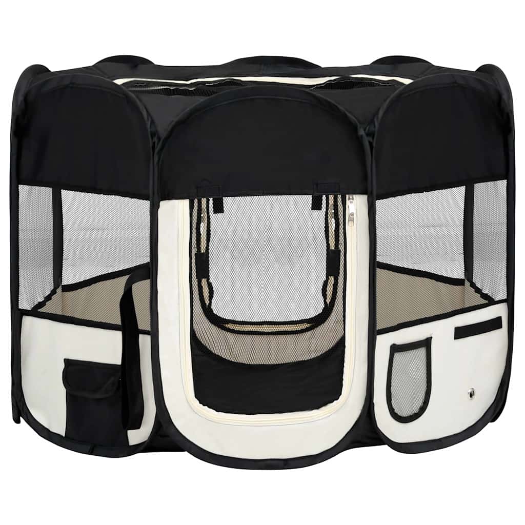 vidaXL Dog Playpen | Black and cream | Polyester, Steel | 90x90x58 cm | Foldable 2