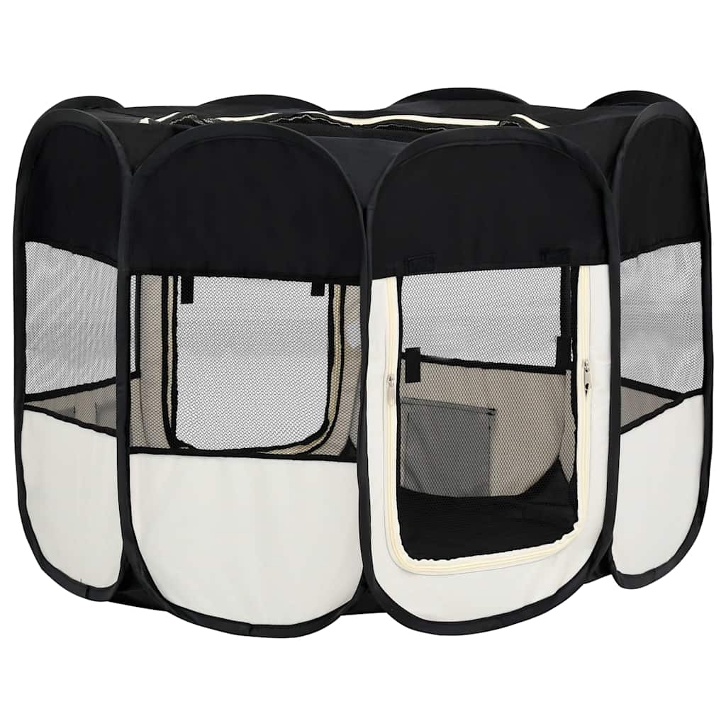 vidaXL Dog Playpen | Black and cream | Polyester, Steel | 90x90x58 cm | Foldable 5