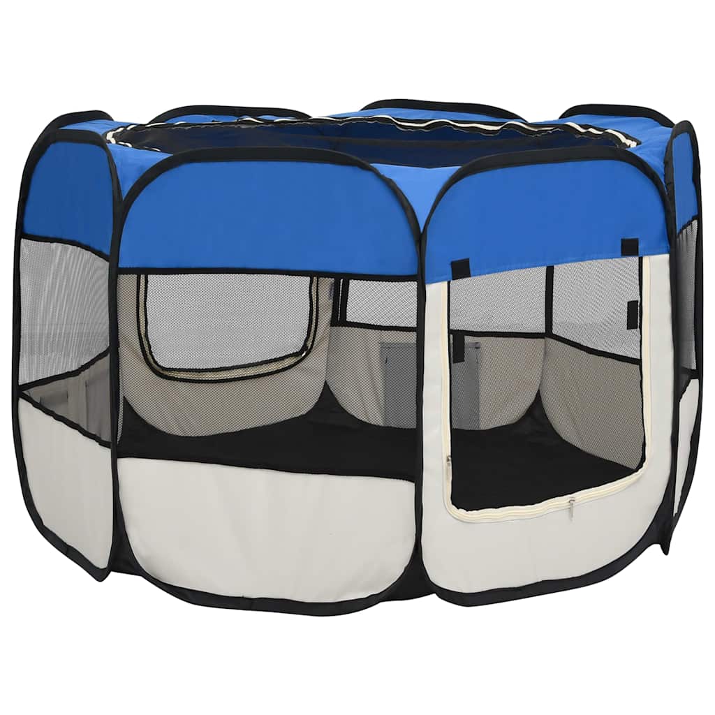 171013 vidaXL Foldable Dog Playpen with Carrying Bag Blue 90x90x58 cm 5