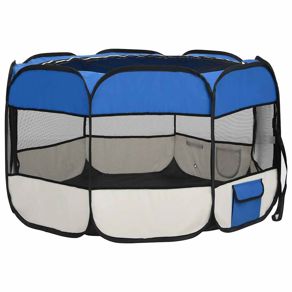 vidaXL Dog Playpen | Blue and Cream | Polyester, Steel | 110 x 110 x 58 cm 4