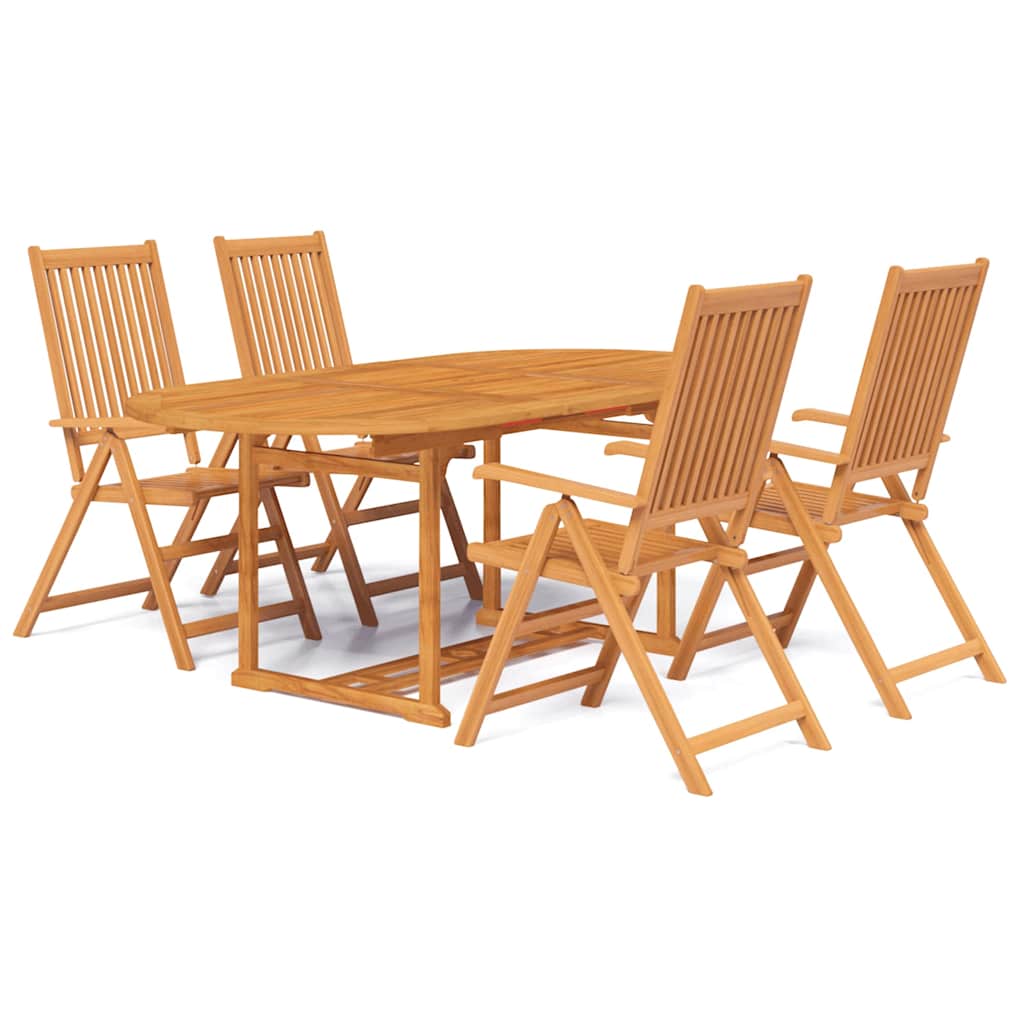 5-Piece Garden Dining Set Natural Solid Acacia Wood 4-Seater Natural Oval