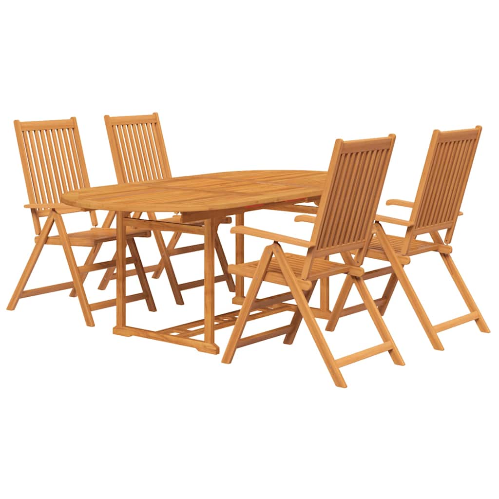 5-Piece Garden Dining Set Natural Solid Acacia Wood 4-Seater Natural Oval