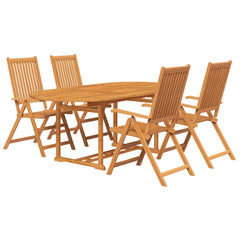 5-Piece Garden Dining Set Natural Solid Acacia Wood 4-Seater Natural Oval