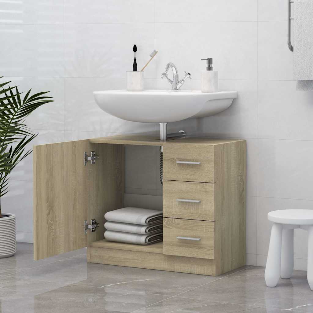 vidaXL Sink Cabinet | Sonoma Oak | Engineered Wood | 63x30x54 cm | Storage 3