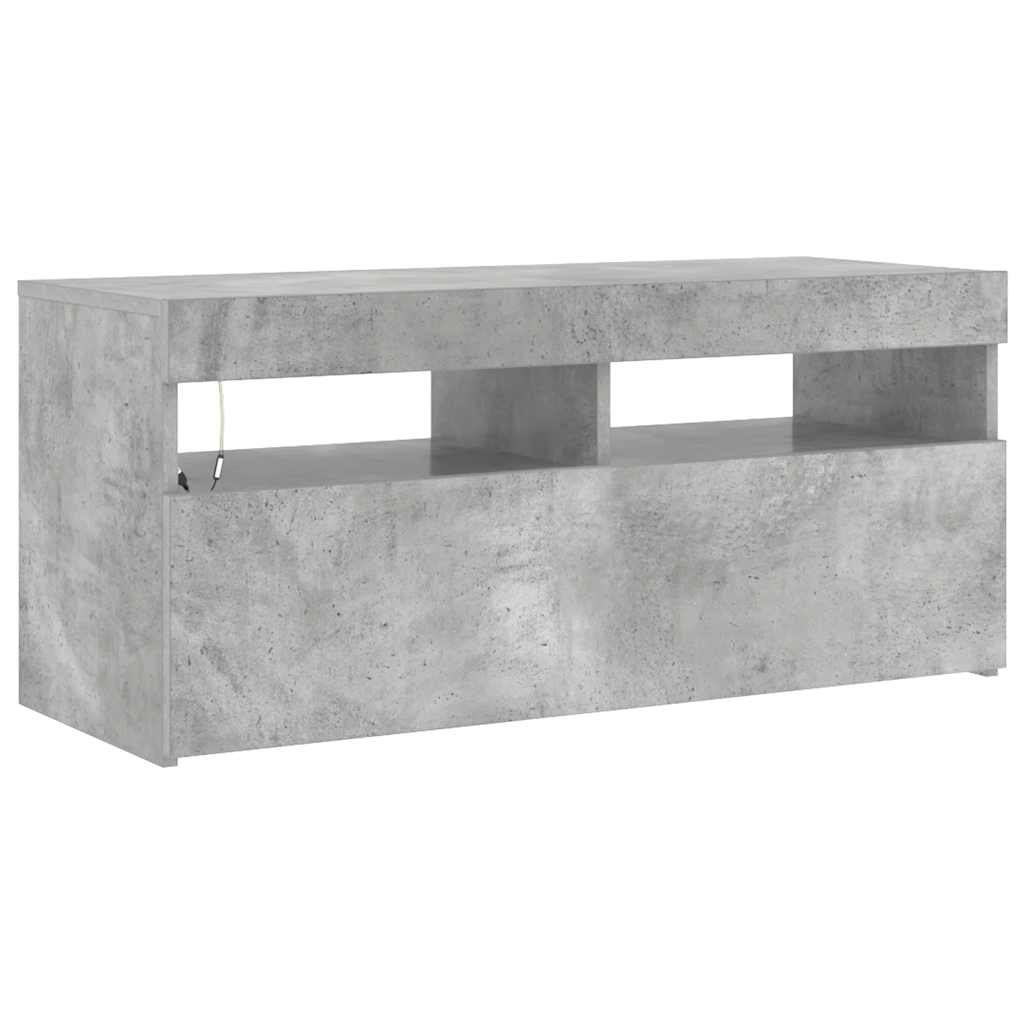 804386 vidaXL TV Cabinet with LED Lights Concrete Grey 90x35x40 cm 5