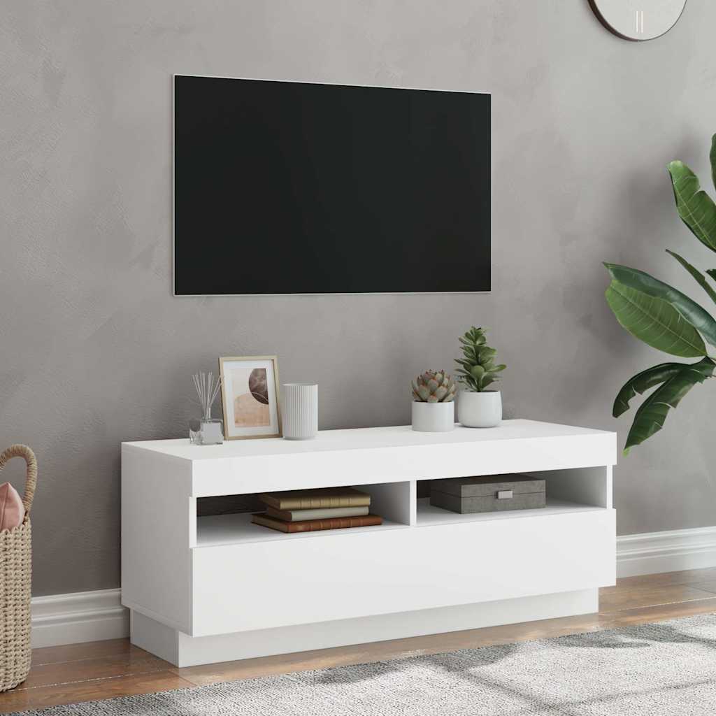TV Cabinet with LED Lights in White
