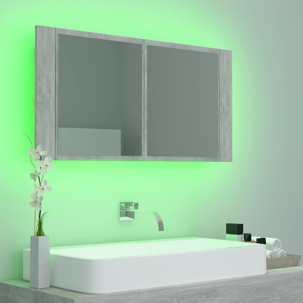 vidaXL LED Bathroom Mirror Cabinet Concrete Grey 90x12x45 cm Acrylic 4