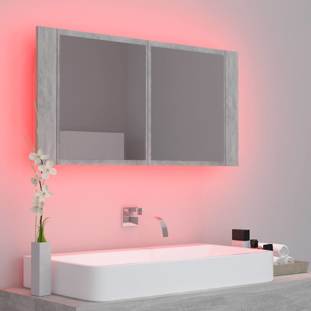 vidaXL LED Bathroom Mirror Cabinet Concrete Grey 90x12x45 cm Acrylic 5