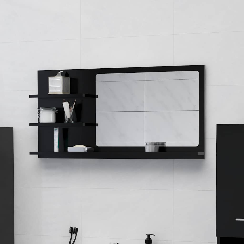 vidaXL Mirror | Black | Engineered wood, acrylic | 90x10.5x45 cm | Shelving 1