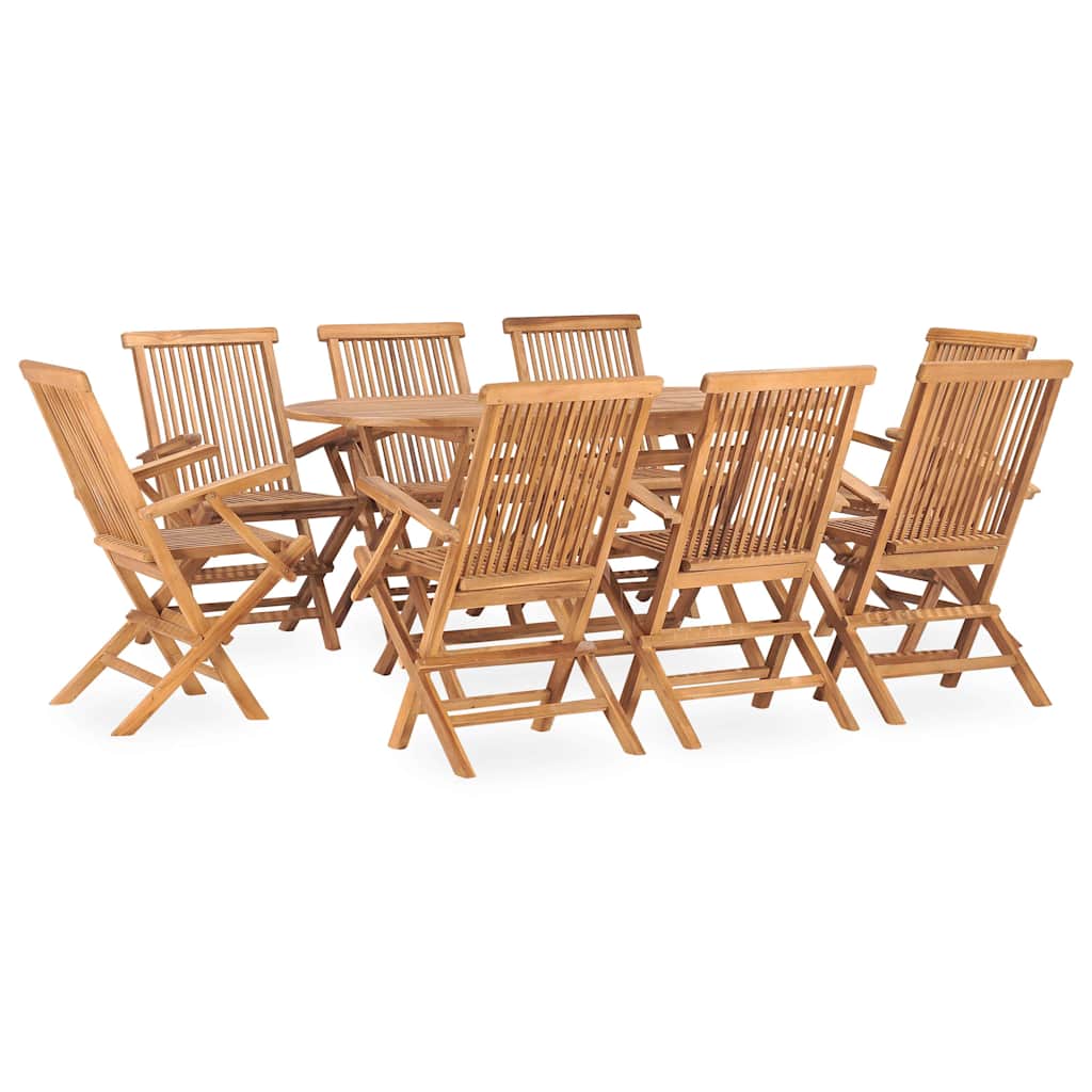 9 Piece Folding Outdoor Dining Set Solid Teak Wood Oval 160 x 80 x 75 cm 8-Seater (with armrest)