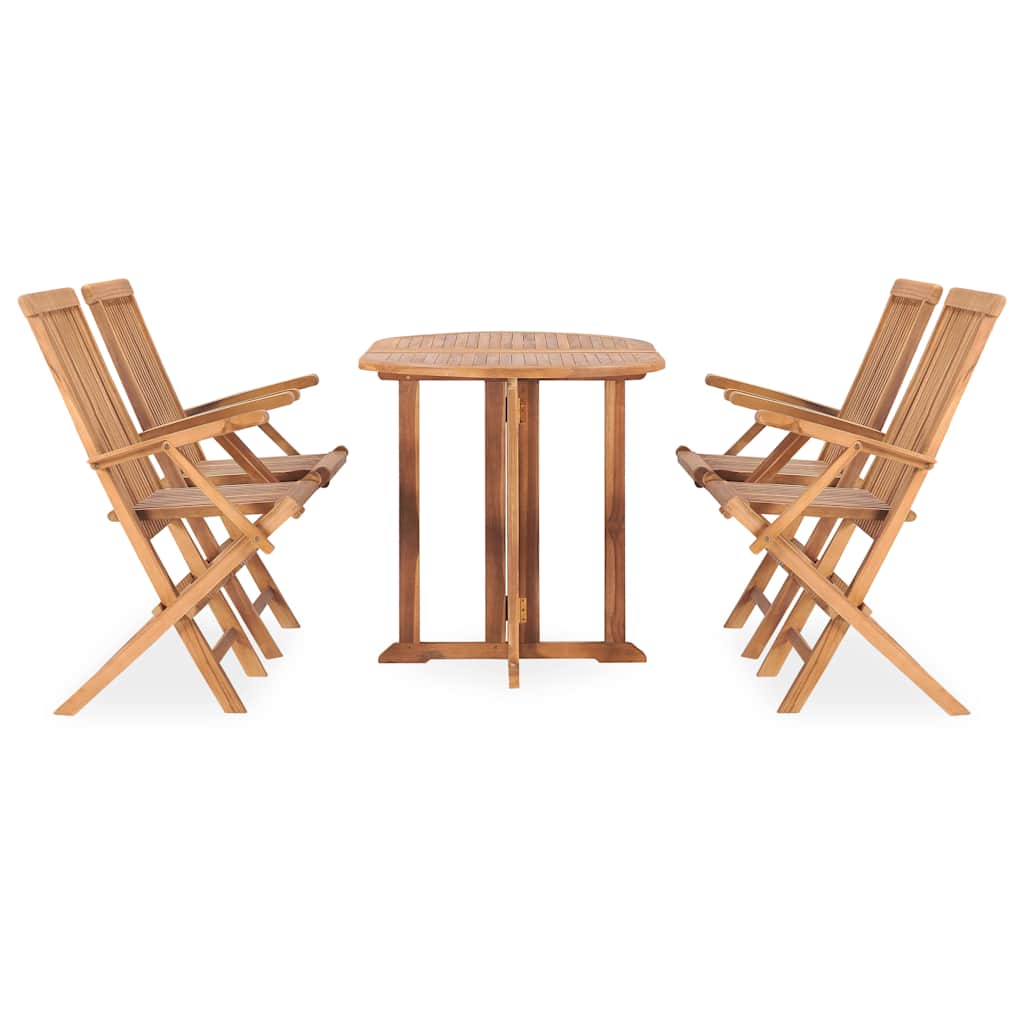 9 Piece Folding Outdoor Dining Set Solid Teak Wood Oval 120 x 70 x 75 cm 4-Seater (with armrest)