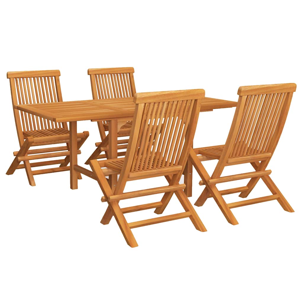 5 Piece Garden Dining Set Solid Teak Wood Without armrest 4
