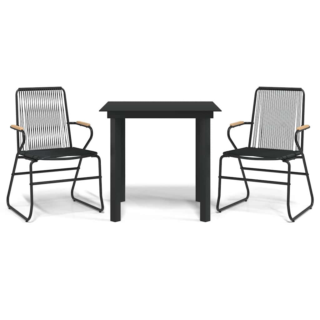 3 Piece Garden Dining Set Black PVC Rattan 2