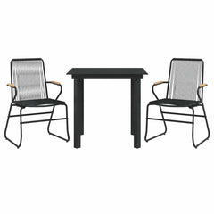 3 Piece Garden Dining Set Black PVC Rattan 2