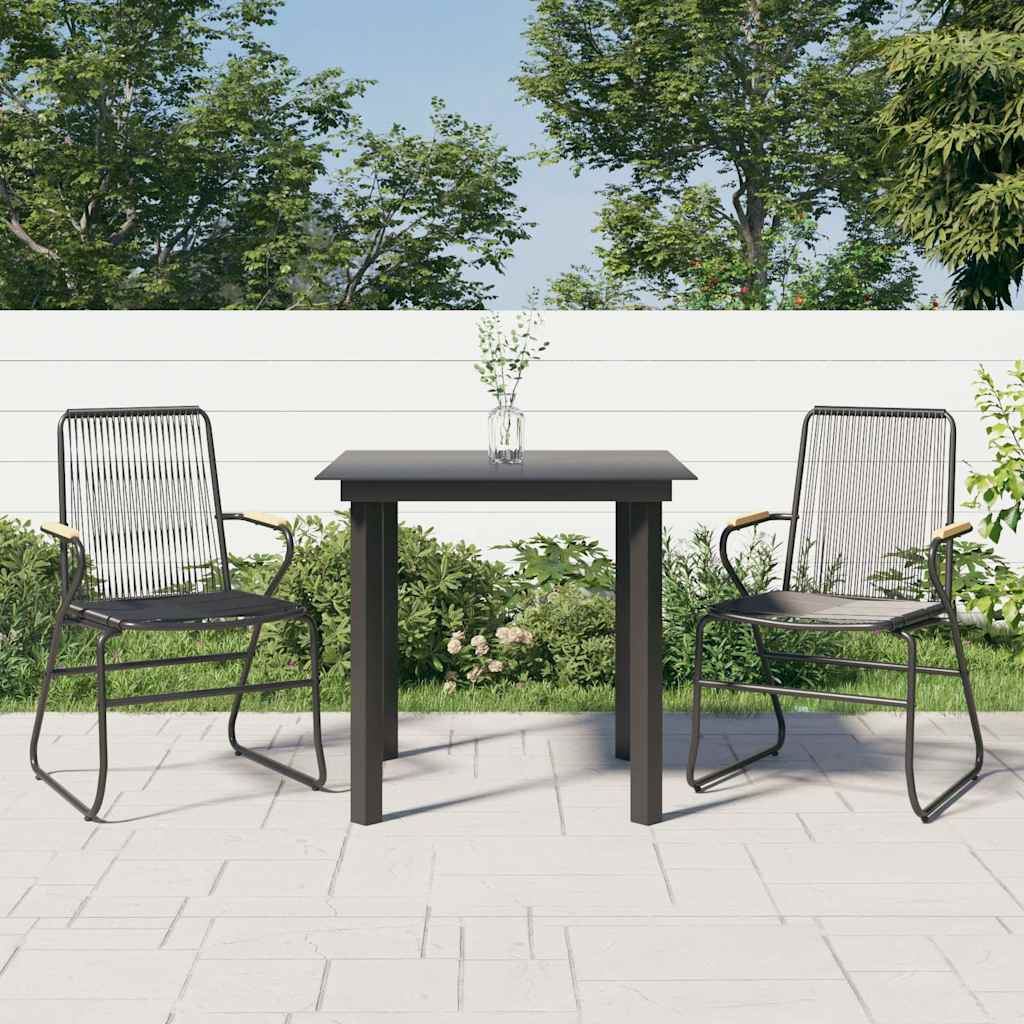 3 Piece Garden Dining Set Black PVC Rattan 2