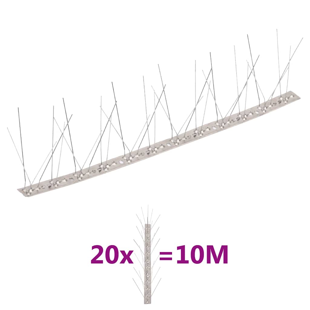 vidaXL 5-row Stainless Steel Bird & Pigeon Spikes Set of 20 10 m 1