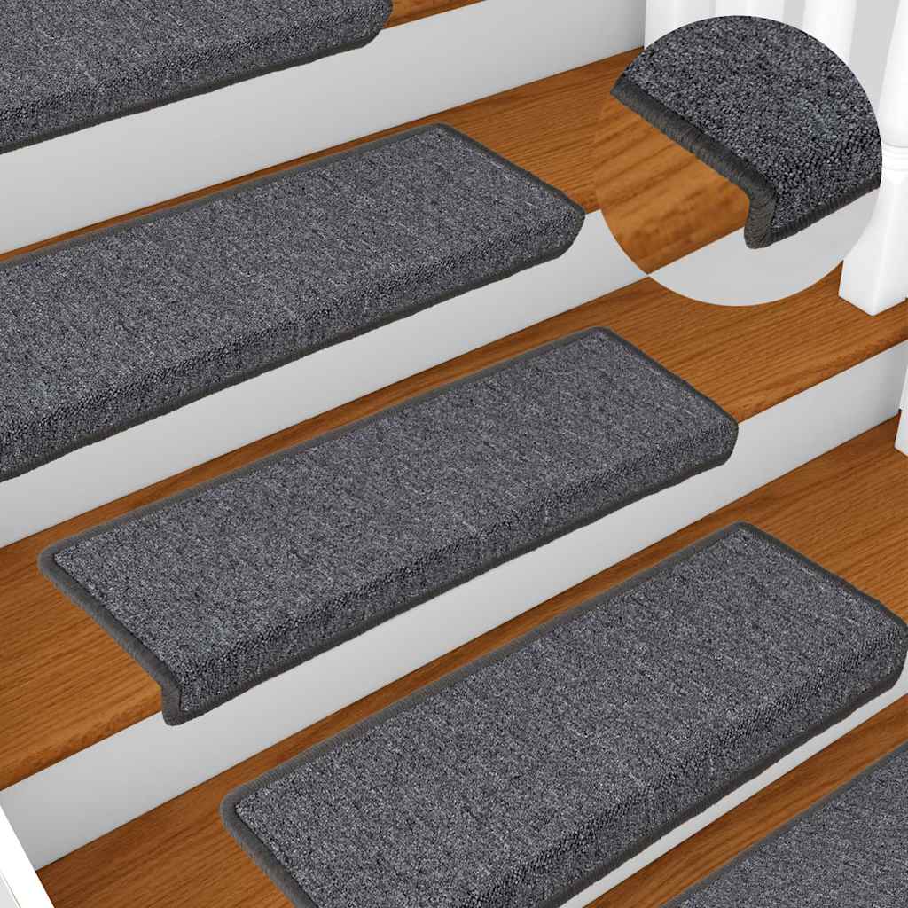 Stair Mats Rectangular Edge 15 in Grey and Black