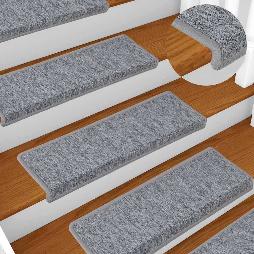 Stair Mats Rectangular Edge 15 in White and Grey