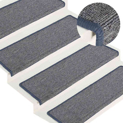 Stair Mats Rectangular Edge 15 in Light Grey and Blue