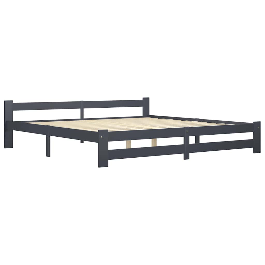 Bed Frame without Mattress Solid Pine Wood Dark Grey 200 x 200 cm