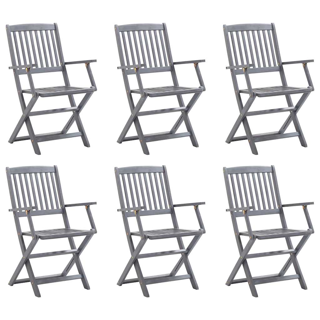 Folding Chairs Solid Acacia Wood with Armrest Grey 6